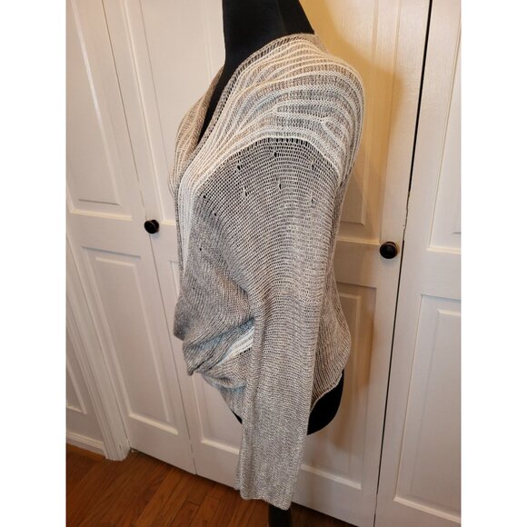 Soft Surroundings Gray/White Faux Wrap Twisted Sweater L Minimal Neutral Chic - Picture 6 of 9